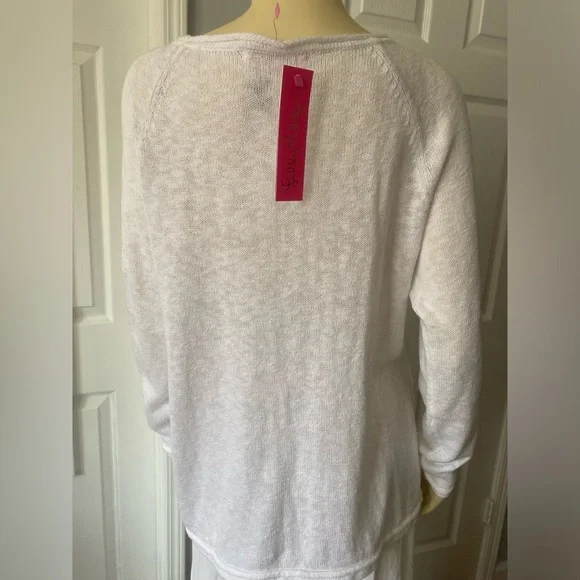 Lilly Pulitzer White Sweater with Colorful Text  COFFEE BEACH REPEAT/ Size L - Picture 7 of 10